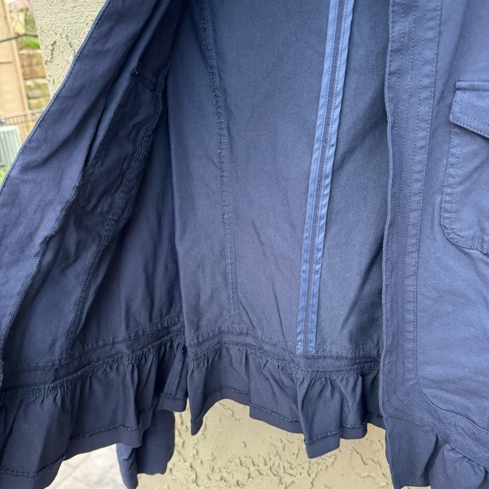 Westport Navy Ruffle Peplum jacket Open Front Stretch size XL - Picture 7 of 15